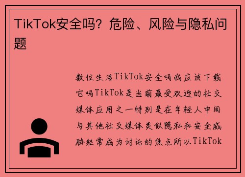 TikTok安全吗？危险、风险与隐私问题