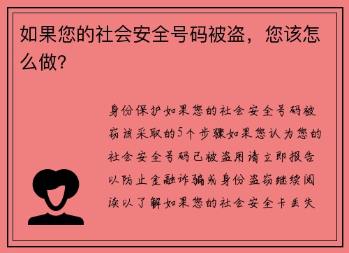 如果您的社会安全号码被盗，您该怎么做？